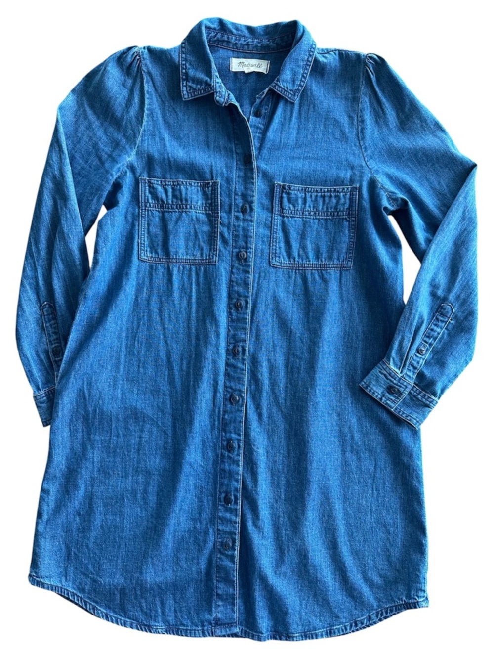 Madewell Denim Puff-Sleeve Shirt Dress Blue Casual in Harris Wash Women’s Size S
